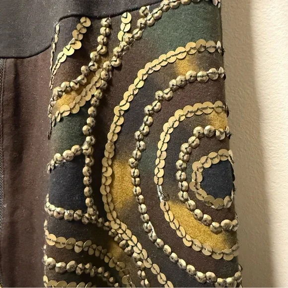 Vintage Sequin Spiral Brown and Black Front Zipper Detail Skirt S - Picture 5 of 9